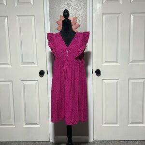 Ann Taylor Loft Raspberry eyelet, mid length dress EXCELLENT CONDITION